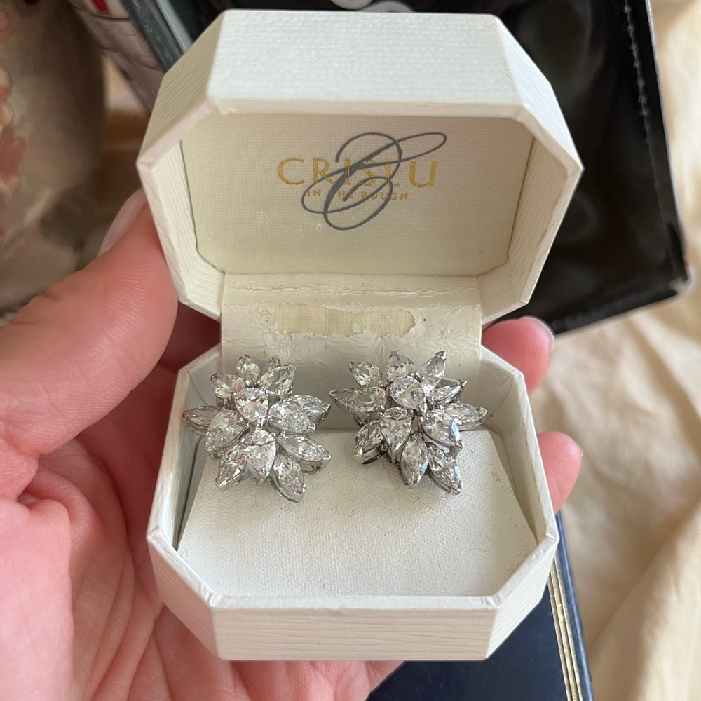 CRISLU Silver Crystal Flower Earrings